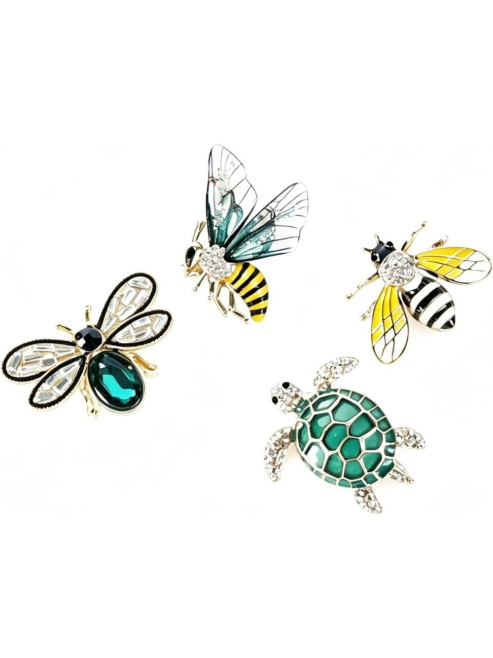 Set of 4 Sparkling Rhinestone Honey Bee Brooch Pins - Cute Lapel Accessories